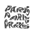 Paris typography text or slogan. Wavy letters with grunge, rough texture. T-shirt graphic with ripple or glitch effect